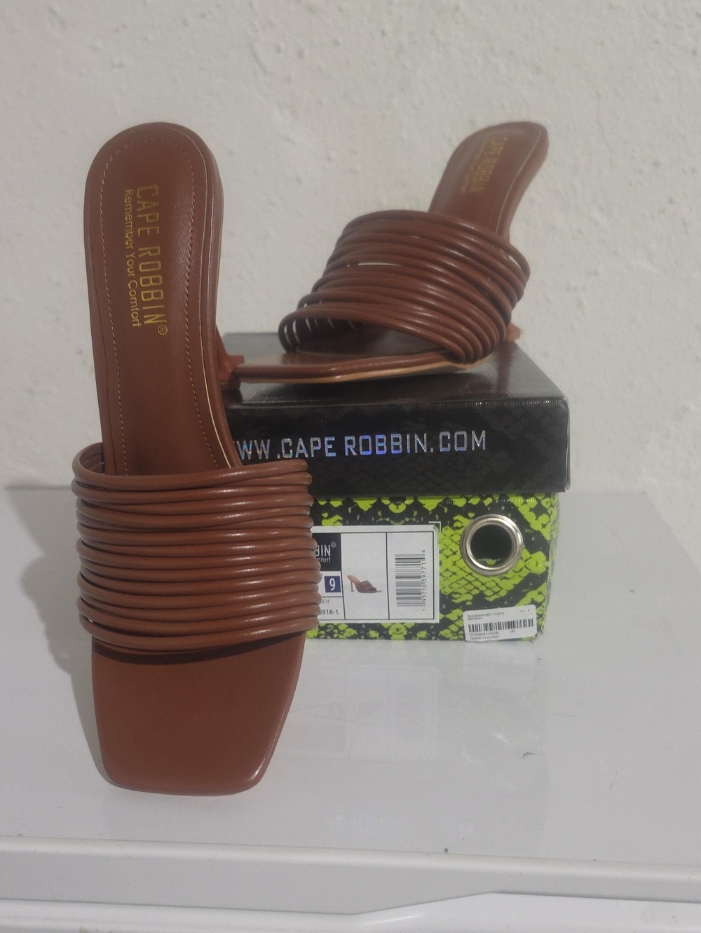 Cape Robbin Mexmon Brown Coil-Strap Square Toe Slide Mules